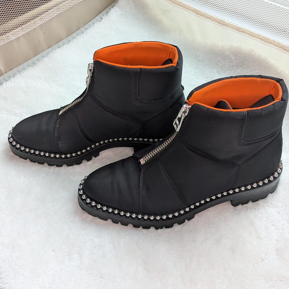Alexander Wang Nylon Cooper Black And Orange Ankle Boots with Silver Studs